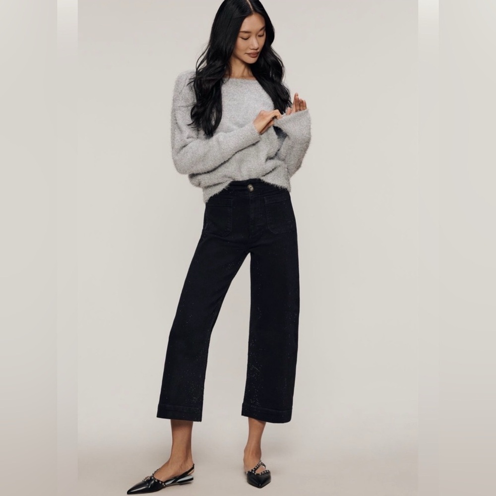 NWT! Anthropologie Maeve Colette Sparkle High-Rise Wide-Leg Cropped Jeans - 🪇